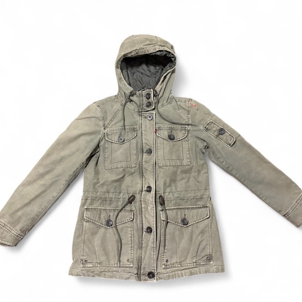 Levi's Green Puffer Jacket with Hood and Drawstring